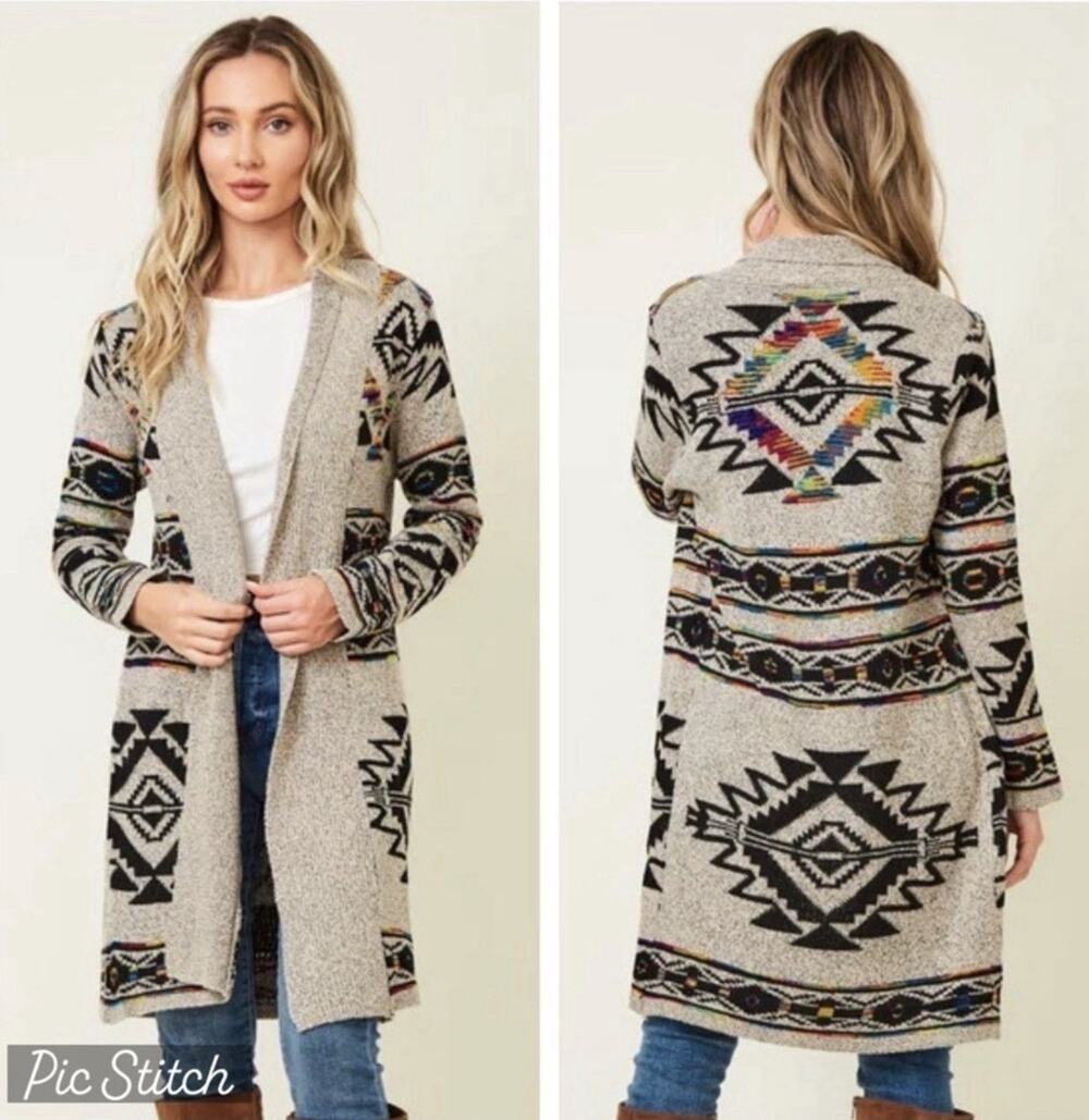 Northern Angel anthropologie Aztec Southwestern Long Cardigan Sweater small med